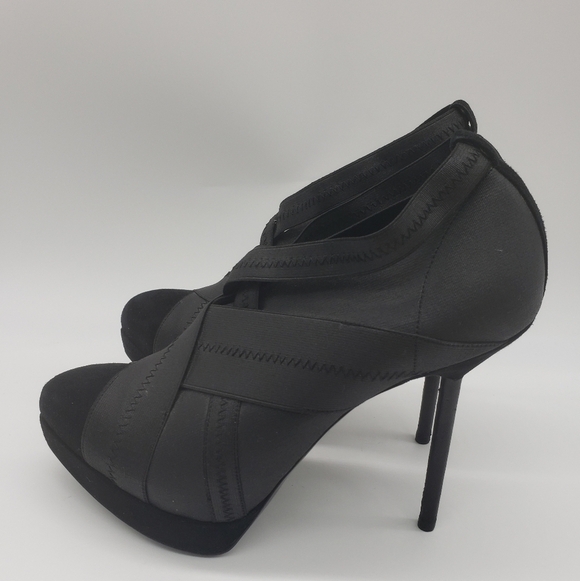 1548- YSL Yves Saint Laurent Shoe Black Platform Bandage Suede Bootie 37.5EU - Picture 10 of 12